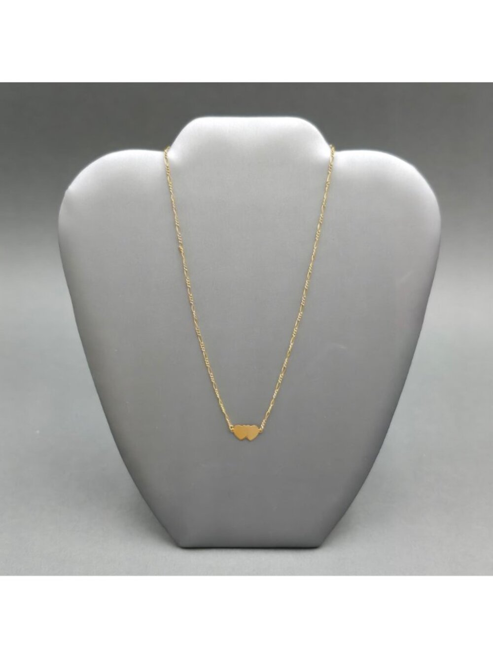 Vintage 12k Gold Filled Double Heart Choker Necklace Figaro Chain Statement - Picture 2 of 11